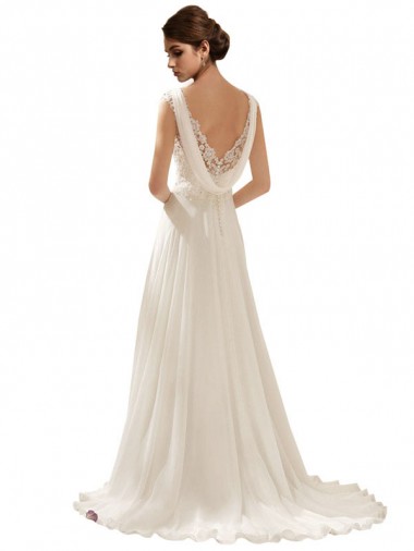 V-Neck Lace Wedding Dress On Chiffon UK