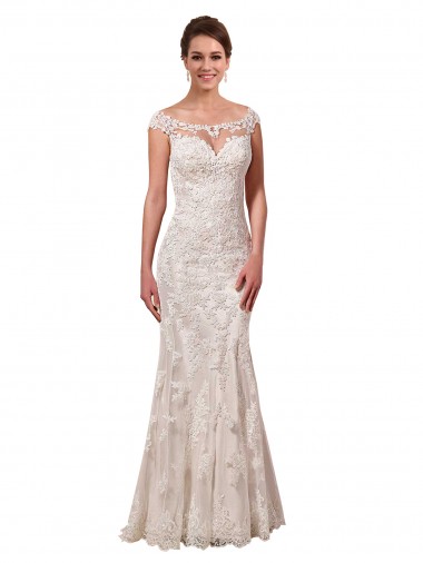 Illusion Bateau Neckline Fit and Flare Lace Wedding Dress UK