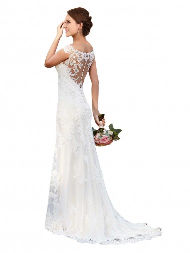 Illusion Bateau Neckline Fit and Flare Lace Wedding Dress UK