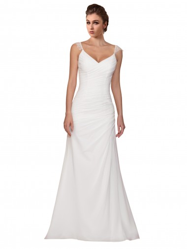 V-Neck Sheath Chiffon Wedding Dress with Straps UK
