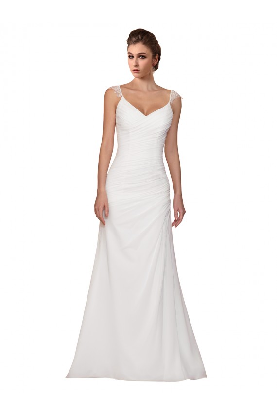V-Neck Sheath Chiffon Wedding Dress with Straps UK
