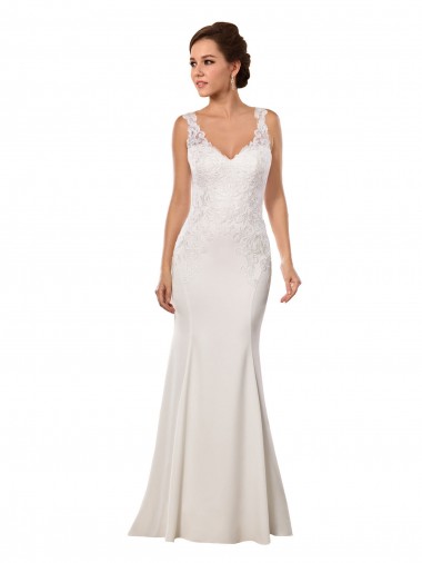 V-Neck Mermaid Crepe Wedding Dress with Lace Bodice UK