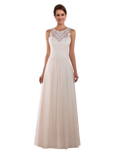 High Neck A-Line Tulle Wedding Dress with Lace Back UK