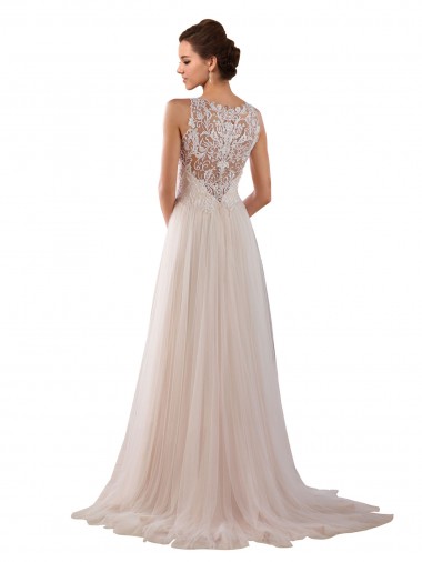 High Neck A-Line Tulle Wedding Dress with Lace Back UK