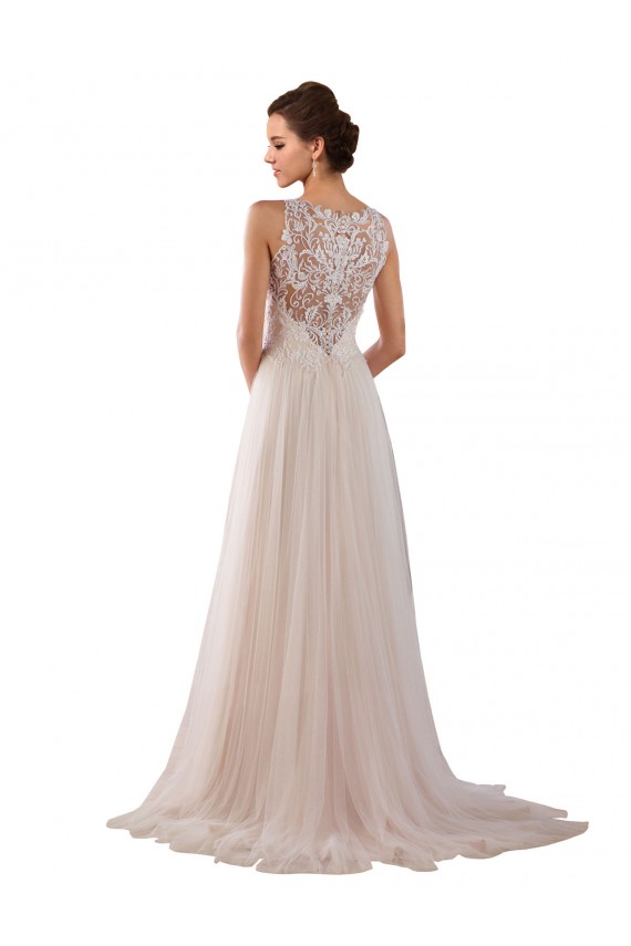 High Neck A-Line Tulle Wedding Dress with Lace Back UK