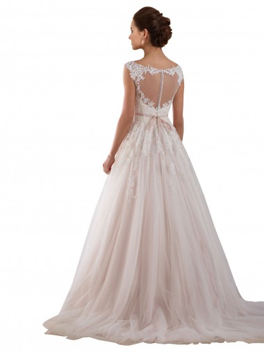 Illusion Sweetheart Neck Ball Gown Tulle Wedding Dress with Lace Bodice UK