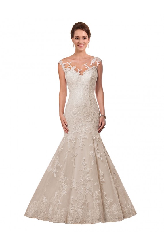 Fit and Flare Illusion Neck Lace Wedding Dress UK