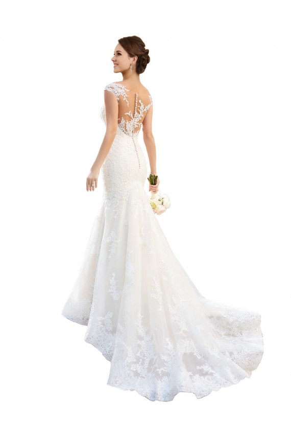 Fit and Flare Illusion Neck Lace Wedding Dress UK