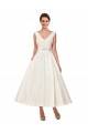 V-Neck A-Line Short Ankle Length Satin Wedding Dress UK