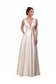 Deep V-Neck A-Line Satin Wedding Dress with Pockets UK