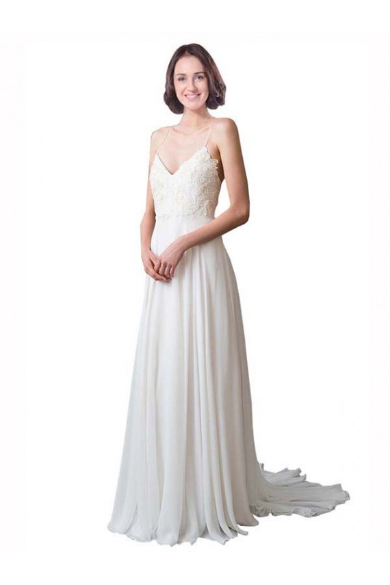 Spaghetti Straps V-Neck A-Line Chiffon Beach Wedding Dress UK