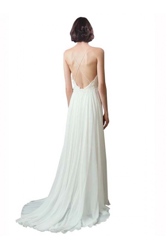 Spaghetti Straps V-Neck A-Line Chiffon Beach Wedding Dress UK