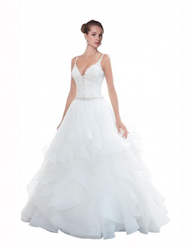 Spaghetti Straps Ball Gown Beach Wedding Dress with Lace Bodice UK