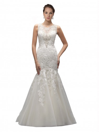 Illusion High Neck Mermaid Lace Wedding Dress UK