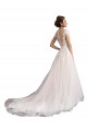 Illusion Cap Sleeves A-Line Tulle Beach Wedding Dress with Lace Bodice UK