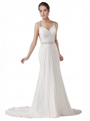 Sweetheart Sheath Chiffon Beach Wedding Dress with Beaded Belts UK