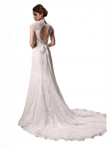 Halter V-Neck Mermaid Lace Wedding Dress with Keyhole Back UK