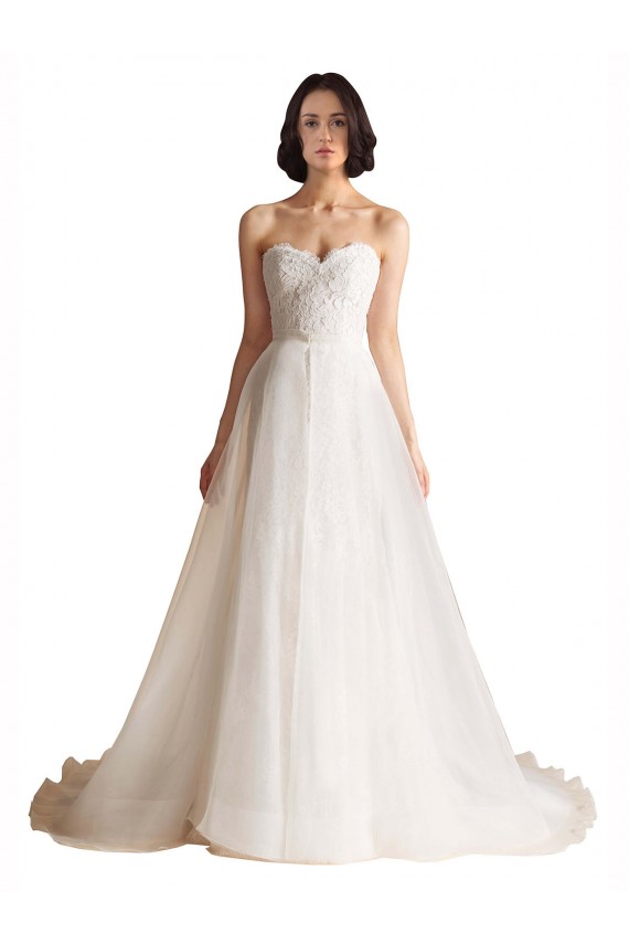 Strapless Sweetheart Lace Bodice A-Line Organza Wedding Dress UK