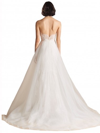 Strapless Sweetheart Lace Bodice A-Line Organza Wedding Dress UK