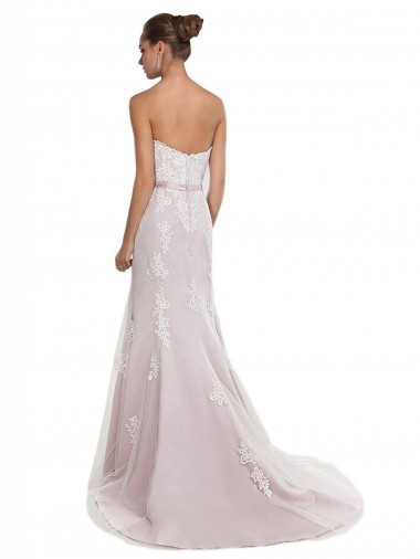 Strapless Mermaid Tulle Lace Beach Wedding Dress with Belt UK