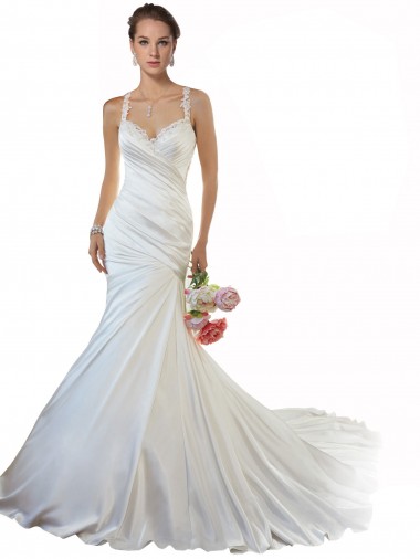 Sweetheart Mermaid Satin Beach Wedding Dress with Illusion Lace Back UK