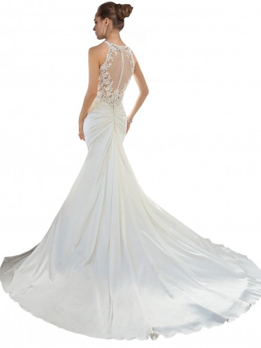 Sweetheart Mermaid Satin Beach Wedding Dress with Illusion Lace Back UK