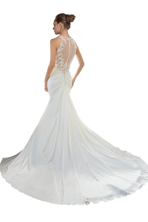 Sweetheart Mermaid Satin Beach Wedding Dress with Illusion Lace Back UK