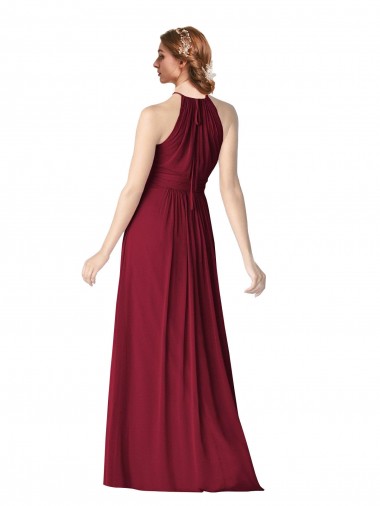 Halter Neck Chiffon Bridesmaid Dress with Shirred Bodice UK