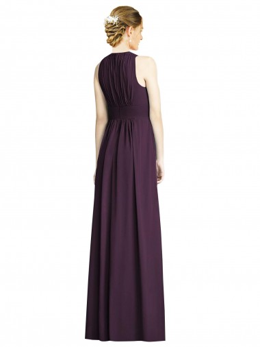 Long Chiffon V-Neck Bridesmaid Dress with Shirred Bodice UK