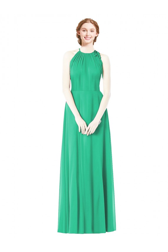Halter Neckline Long Chiffon Bridesmaid Dress with Side Bow UK