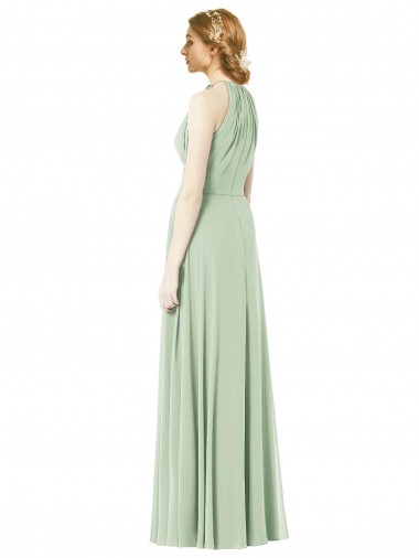 Halter Neckline Long Chiffon Bridesmaid Dress with Side Bow UK