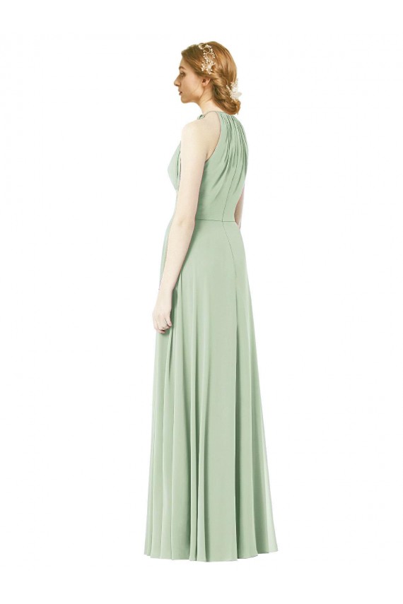 Halter Neckline Long Chiffon Bridesmaid Dress with Side Bow UK