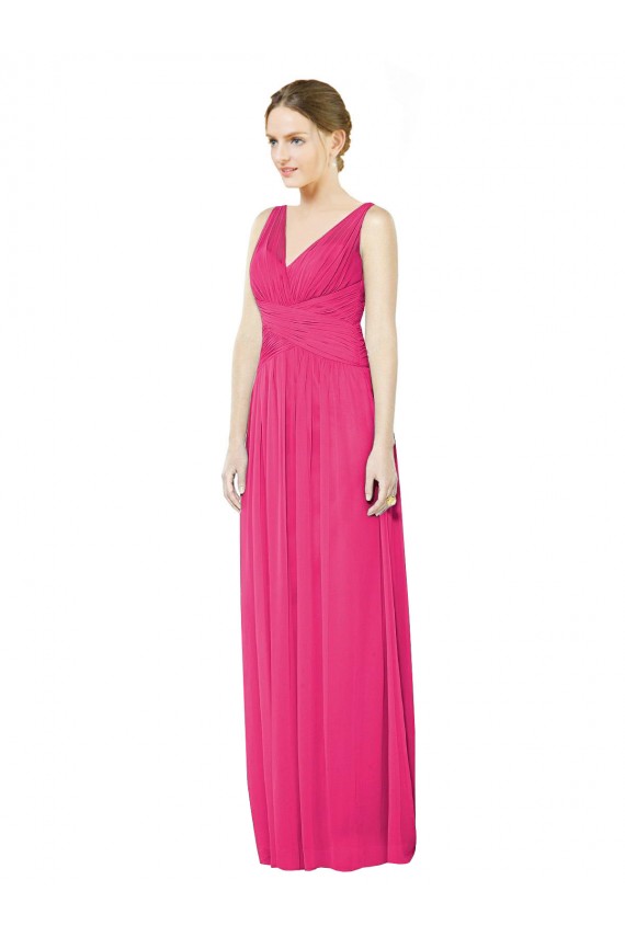 Sleeveless V-Neck Long Chiffon Bridesmaid Dress with V-Back UK