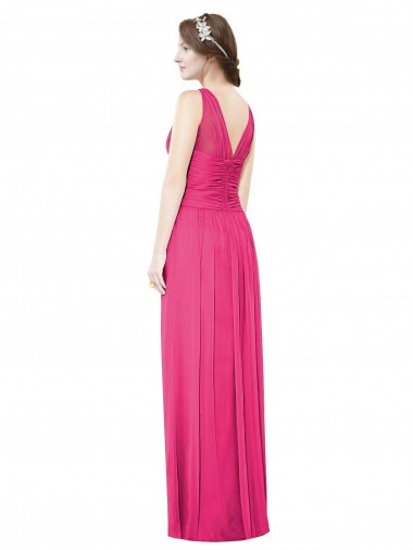 Sleeveless V-Neck Long Chiffon Bridesmaid Dress with V-Back UK