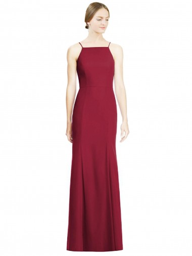 High Square Trumpet Chiffon Bridesmaid Dress with Lace-Up Open Back UK