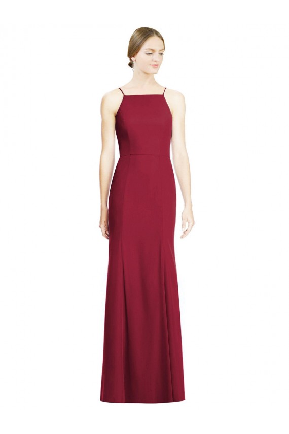 High Square Trumpet Chiffon Bridesmaid Dress with Lace-Up Open Back UK
