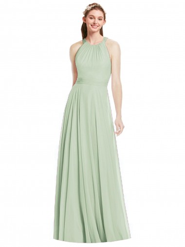 Open Back Halter Chiffon Bridesmaid Dress with Flowy Bow UK