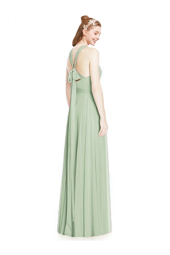 Open Back Halter Chiffon Bridesmaid Dress with Flowy Bow UK