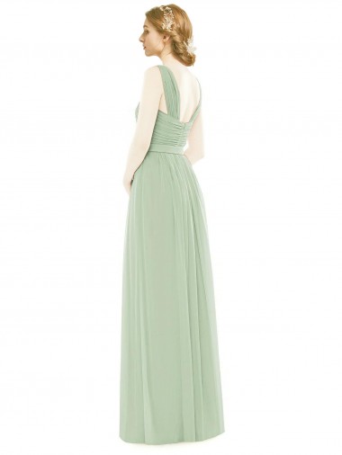 Sleeveless Chiffon Long Bridesmaid Dress with Shoulder Straps UK