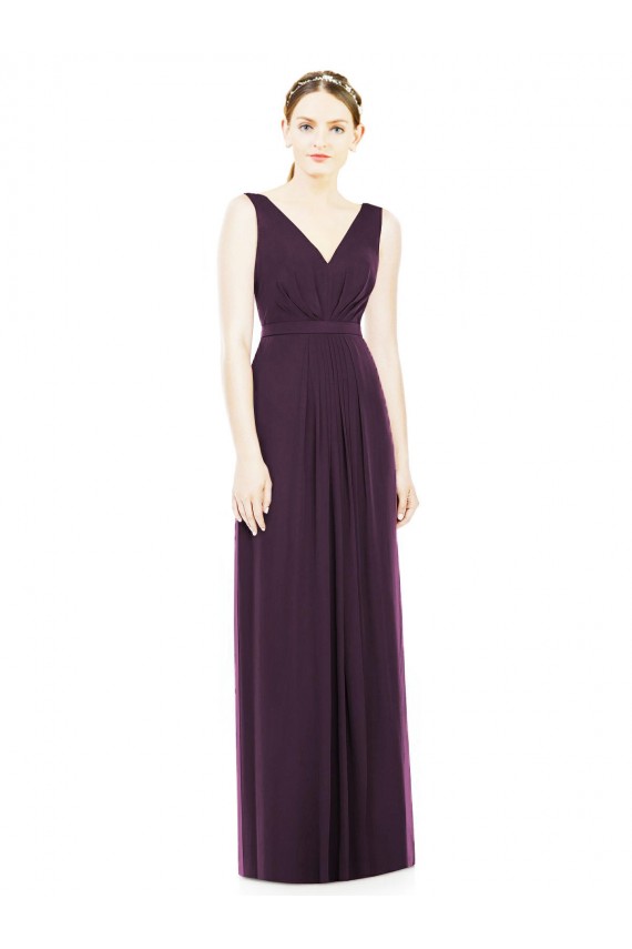 V-Neckline Sleevelss Full Length Chiffon Bridesmaid Dress UK