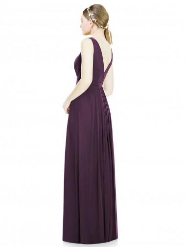 V-Neckline Sleevelss Full Length Chiffon Bridesmaid Dress UK