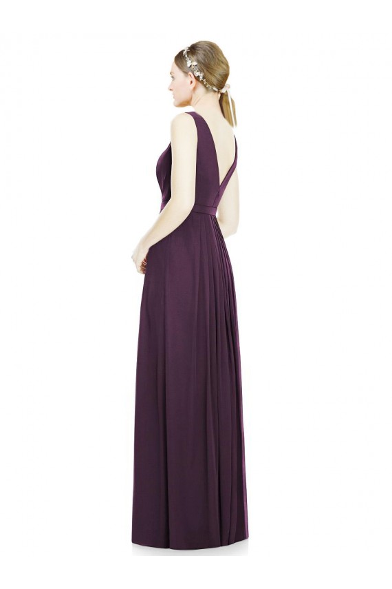 V-Neckline Sleevelss Full Length Chiffon Bridesmaid Dress UK