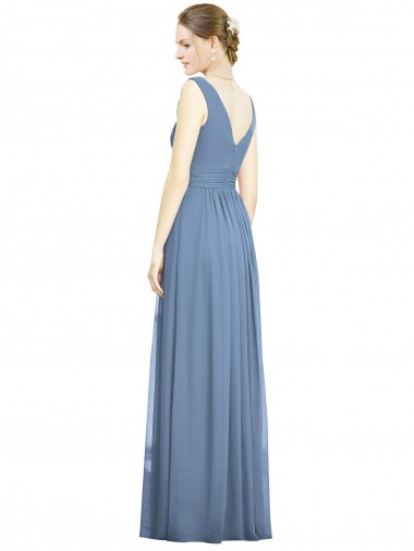 Sleeveless Draped Chiffon Maxi Bridesmaid Dress with Front Slit UK
