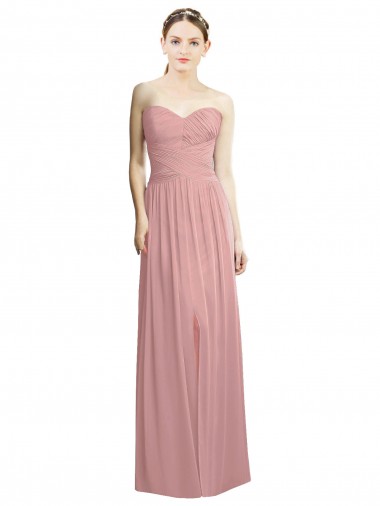 Crossover Draped Sweetheart Chiffon Formal Bridesmaid Dress with Front Slit UK