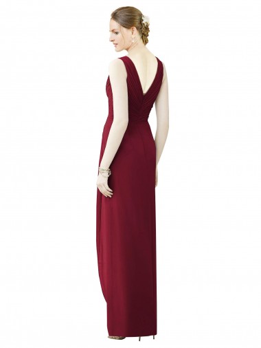 Draped Sleeveless Long Chiffon V-Neck Bridesmaid Dress UK