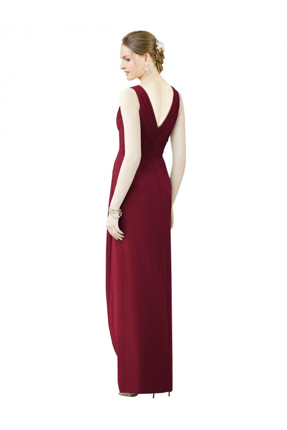 Draped Sleeveless Long Chiffon V-Neck Bridesmaid Dress UK