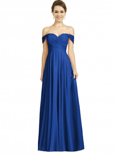 Off the Shoulder Draped Chiffon Maxi Bridesmaid Dress UK