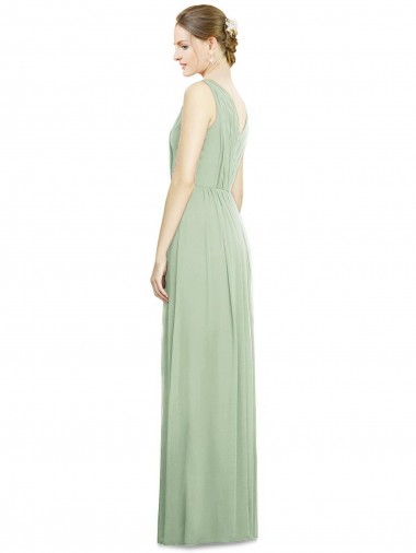 Natural Waist V-Neck Draped Chiffon Bridesmaid Dress UK