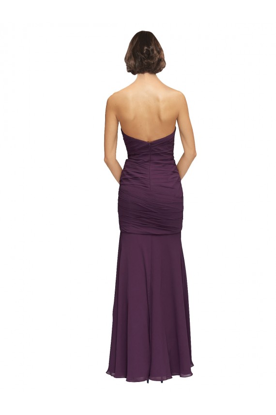 Full Length Chiffon Bridesmaid Dress with Sweetheart Neckline and Ruffles UK