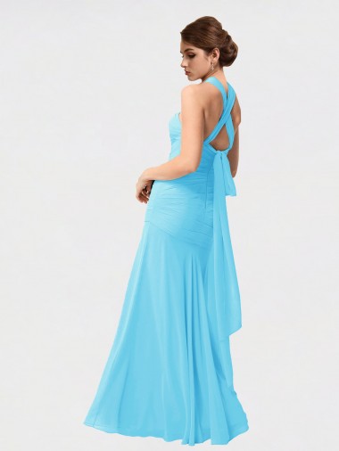 Long Halter Chiffon Bridesmaid Dress with Dropped Waist UK